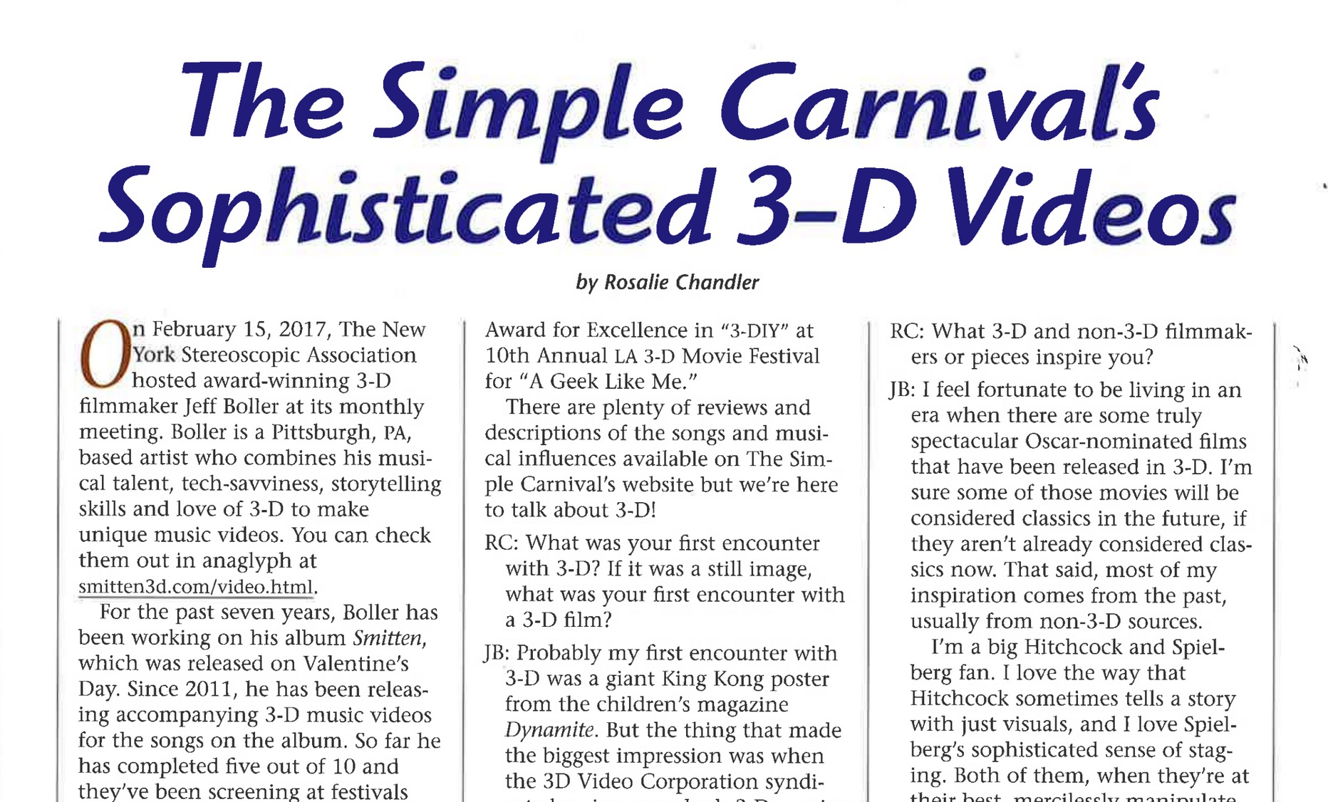 “The Simple Carnival’s Sophisticated 3-D Videos” Stereo World (2017)